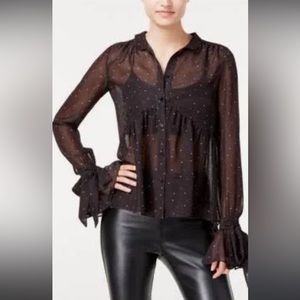 Sheer black and small star polkadot button up from The Edit by seventeen